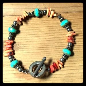 Vintage angel hair coral and turquoise bracelet